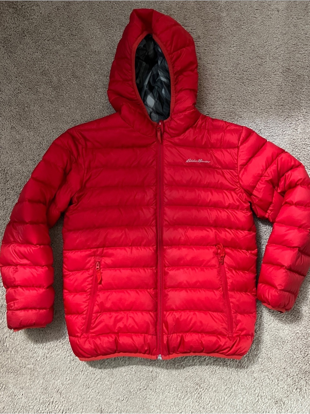 Eddie Bauer Kids Red Quilted Puffer Jacket with Hood (reversible)